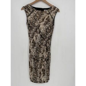 Cache Snakeskin Sheath Dress XS Brown Gold Zip Detail Animal Print Night Out